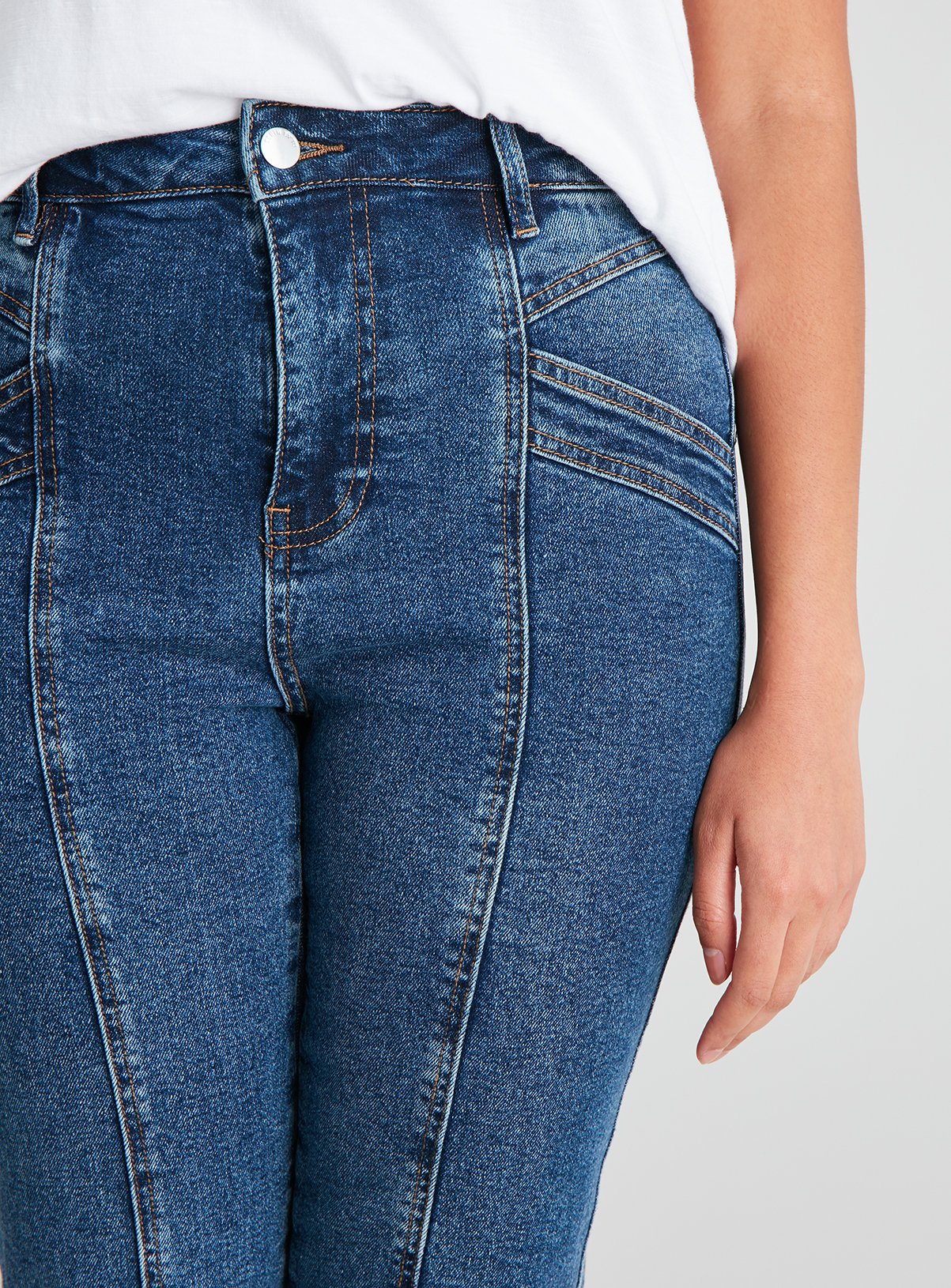 Dark Denim Straight Leg Panel Jeans With Stretch - 22 - Image 3 thumbnail